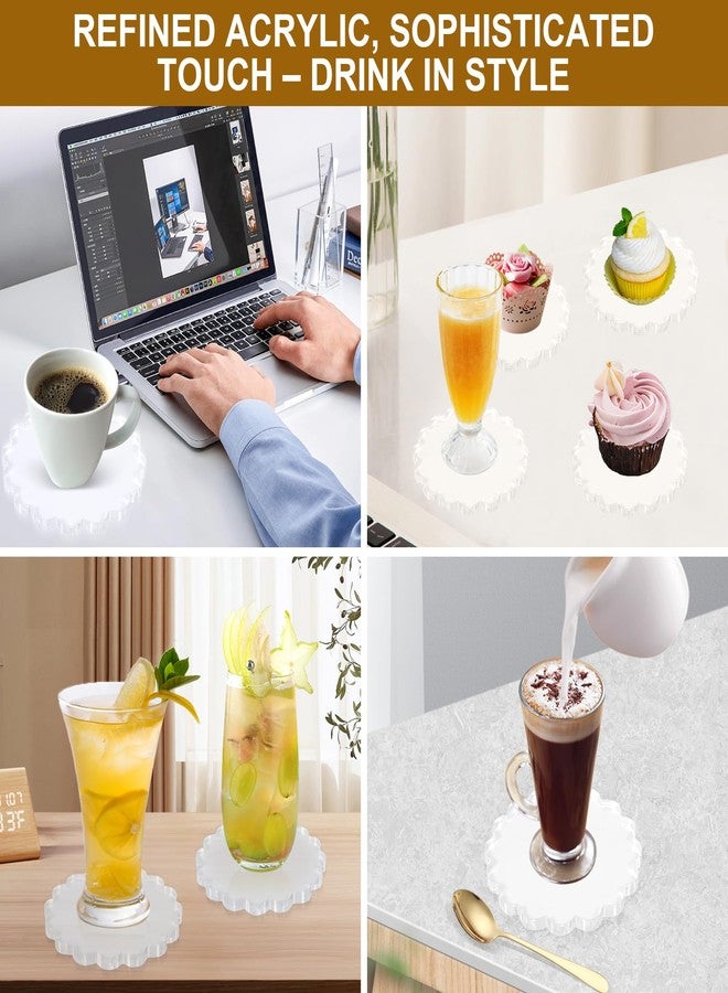 BiKontrun Scalloped Acrylic Coasters for Drinks, Clear Coasters Set of 4, Waterproof Coaster with Silicone Anti-Slip Dots, Aesthetic Desk Accessories Acrylic, Cute Coaster Minimalist Decor for Home, Office - Image 3